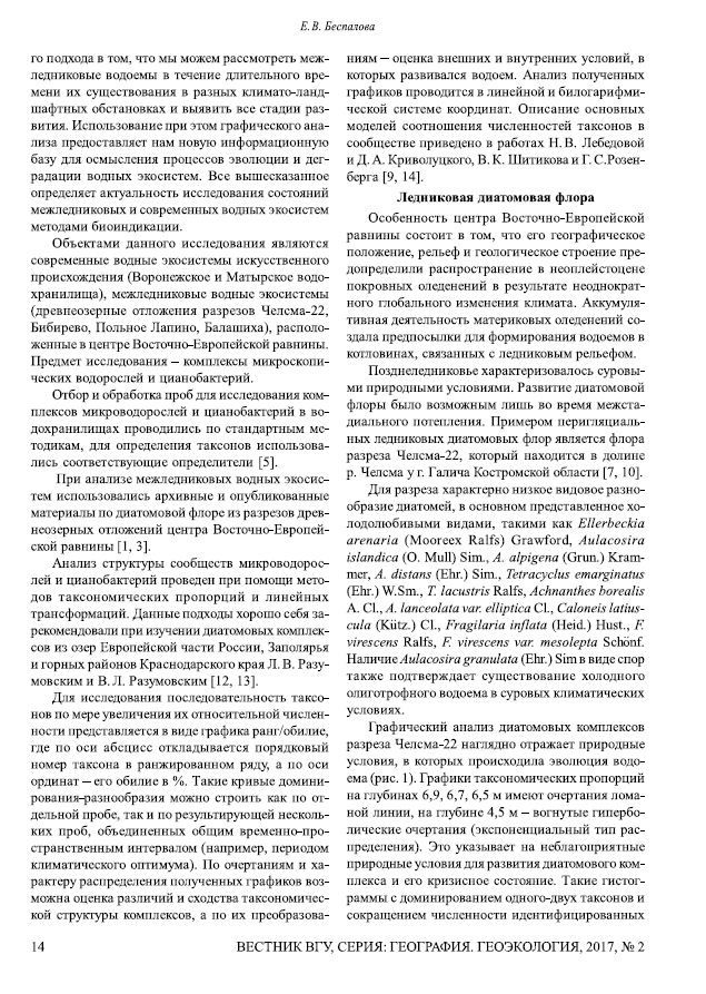 Графический анализ структуры комплексов микроводорослей межледниковых и современных водных экосистем центра восточно-европейской равнины